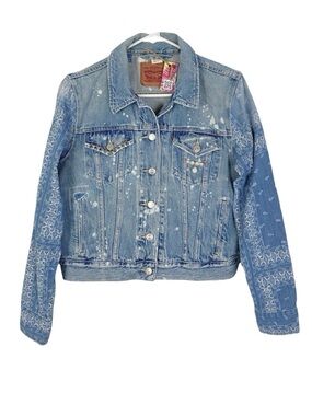 Levis Jean Jacket Women Medium Large Cropped Upcycled Distressed Levi’s Handmade